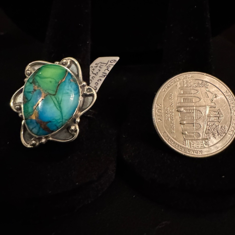 Sterling Silver and blue moon Turquoise‎ Statement Ring - Picture 5 of 7